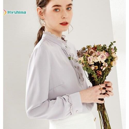 Womens Shirt Lace Standing Collar Shirt Solid Color Versatile Shirt Women