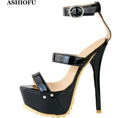 ASHIOFU Classic Handmade Ladies High Heel Platform Sandals Sexy Party Prom Summer Shoes Evening Club Fashion Dance Sandals Shoes