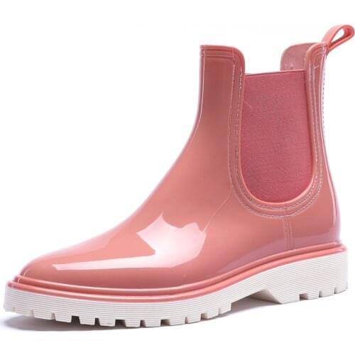 460-1212 TONGPU Womens Glossy Platform Ankle Rain Boots with Side Elastic Gores