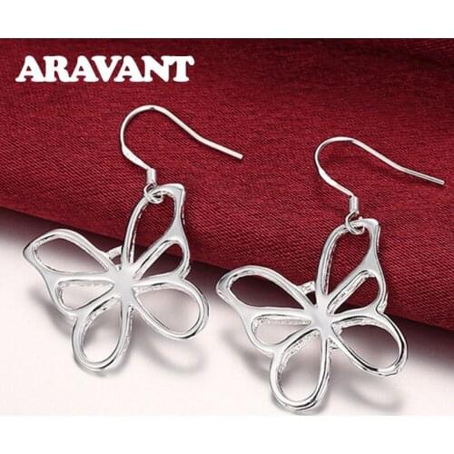 925 Silver Butterfly Drop Earrings For Women Wedding Statement Earrings Jewelry Top Quality Accessories