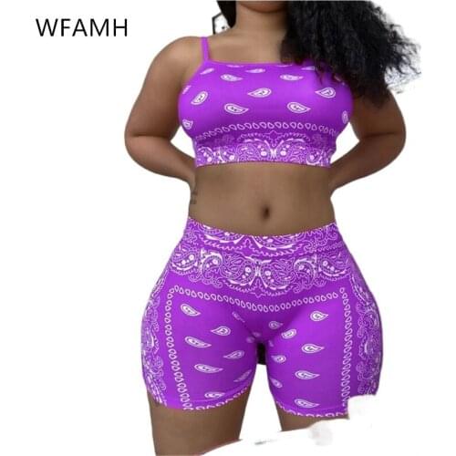 2021 new ladies split swimsuit milk silk no steel ring no chest support camisole + printed shorts fashion casual suit Polyester