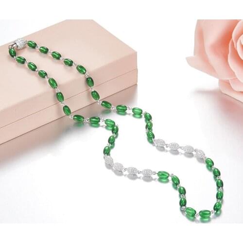 SLJELY Luxury Brand Design 925 Sterling Silver Cubic Zirconia Candy Necklace Women Blue Green Red Gems Strand Necklace Jewelry