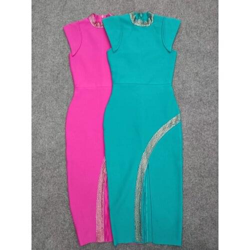 2021 new arrivals fashion summer women dress knee length wholesale black white green pink beading bandage dress dropshipping