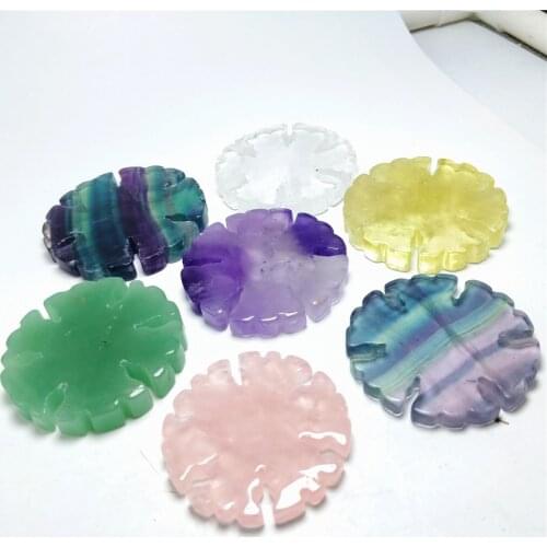Winter Sun Natural Clear/Rose/Fluorite/Citrine/Purple Quartz Crystal Carved Snowflake For Decorations Gifts Small Carvings