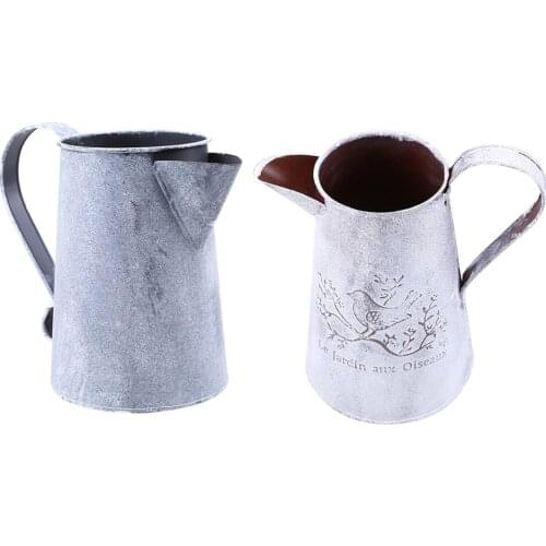 2 Pieces Old Fashioned Metal Flower Buckets Jug Jar Vase Home Gardening Decor