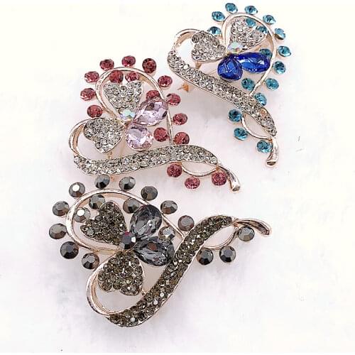 New Gold Color Plated Flower Brooches for Women Girl Wedding Rhinestone Bouquet Bijoux Pins Clothing Jewelry Accessories