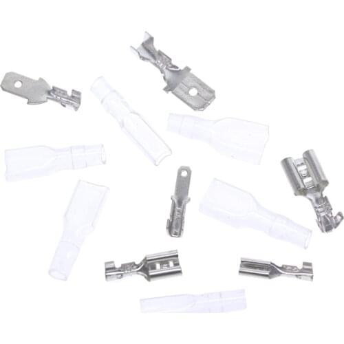 50pcs 2.8/4.8/6.3mm Wire Connectors Assorted Kit Crimp Female/Male Spade Terminals With Transparent Insulating Sleeves