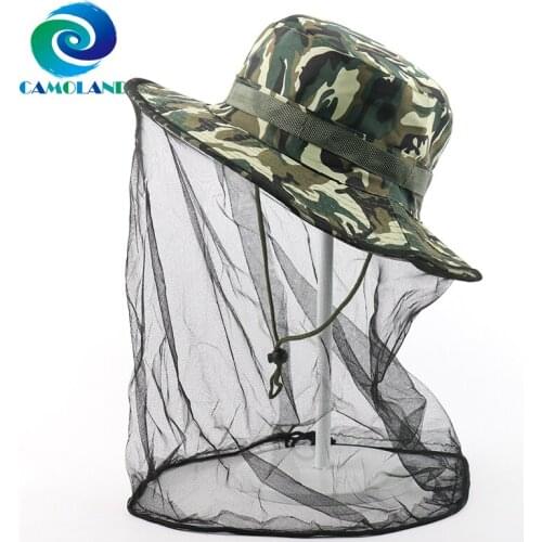 CAMOLAND Women Camouflage Sun Hat With Face Mesh Net Summer UV Protection Fishing Bucket Hat Insect Bug Gnats Outdoor Caps