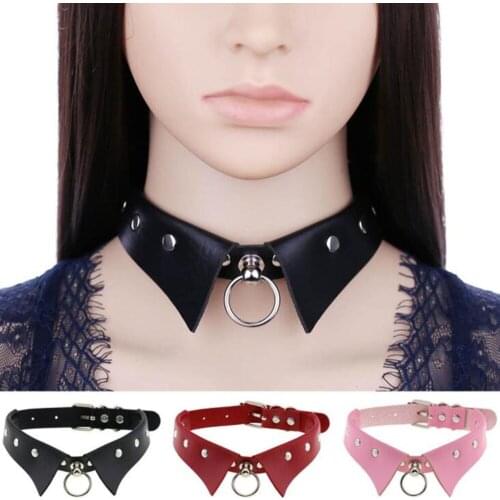 DIEZI Vintage Gothic Harajuku Cosplay Metal Circle PU Leather Choker Necklace Women Punk Collares Statement Necklaces Jewelry