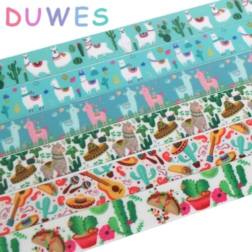 DUWES 50yards alpaca mexico cactus printed grosgrain Ribbon Accessory hairbow headwear decoration Wholesale OEM D983