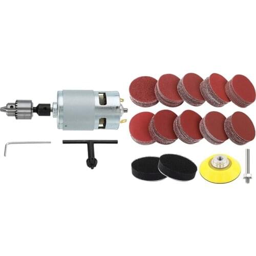 1set Dc 12-24V 775 Motor Electric Drill with Drill Chuck Dc Motor & 180Pcs Sanding Discs Pad Kit for Drill Sander