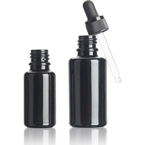 Shiny Black Glass Empty Essential Oil Perfume e Liquid Pipette Dropper Bottle 10ml 15ml 30ml 50ml 100ml black cap Essence Bottle