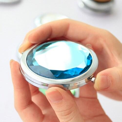 Crystal Metal Pocket Mirror Makeup Fold Round Crystal Compact Mirror Portable Cute Personalized Gifts