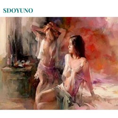 SDOYUNO DIY Painting By Numbers Kits Figure 60x75cm Paint By Numbers Frame Digital Hand Painting On Canvas Home Number Decor