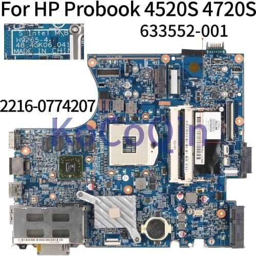 KoCoQin Laptop motherboard For HP Probook 4520S 4720S HM57 Mainboard 633552-001 H9265-4 48.4GK06.041 2216-0774207 DDR3