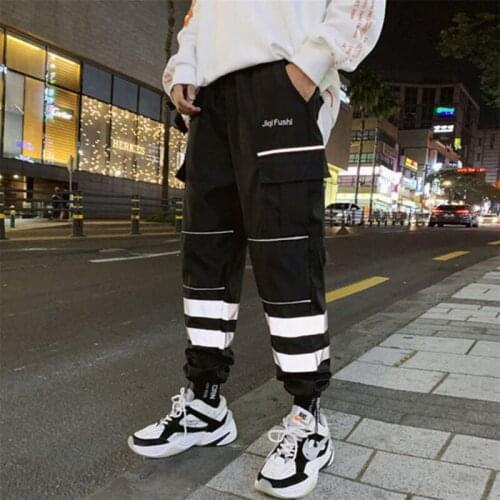 Spring Fashion Week New Tide Brand Overalls Men Loose Reflective Wide Pants Girdle Hip Hop Pants Jogger Casual Pants