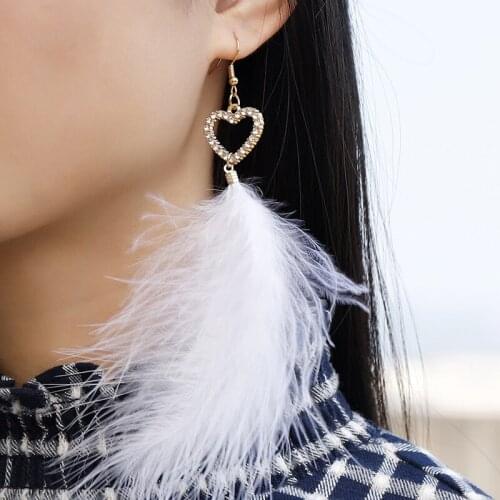 Korean Female Fashion Temperament Long Drop Earring Chic Blue Green White Feather Charm Dangle Earring Jewelry brincos For Women