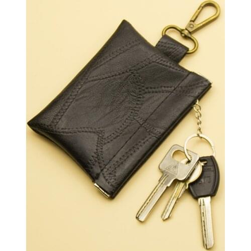 New Fashion Leather Long Pocket Key Wallet Keyring Coin Purse Men Small Money Change Bag Card Holder Buckle Pouch Vintage Black