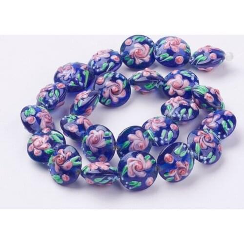 24pcs Handmade Bumpy Lampwork Beads Strands Flat Round Flower DIY Jewelry Making for Women Bracelets Necklace 17~20.5x10~14mm