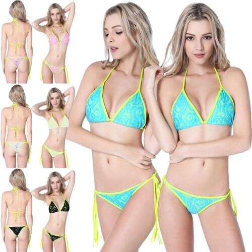 Brakinis 2021 Bright Color Lace Sexy Buttock Bikini Swimsuit Biqiuni Brazilian Fato De Banho New