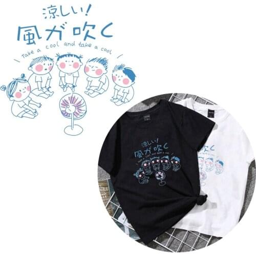 Kawaii Boy Girl Sticker Iron On Cool for Summer Anime Character Patches for Clothing Stickers on Clothes Heat Transfers Applique