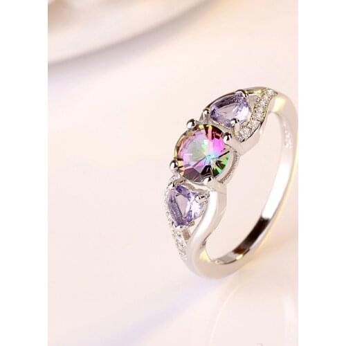 Fashion Crystal Round Shaped Wedding Rings Womens Colorful Crystal Zircon Engagement Rings Glamour Jewelry