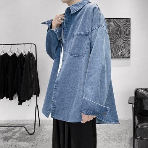 Mens denim jacket 2021 spring and autumn new slim solid color denim shirt for men and women handsome casual personality youth