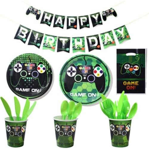 Gamepad Theme Birthday Decoration Disposable Tableware Set Plates Tablecloth Banner Game Children Anniversaire Party Decorations