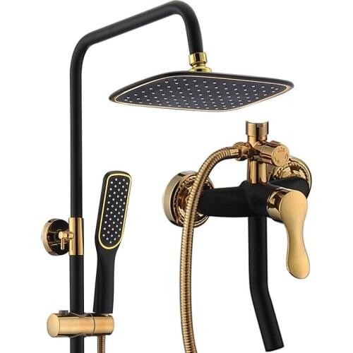 Bath Shower Faucet Set Brass Black Shower Mixer Tap Hot and Cold Wall Mounted Adjustable height with hand shower Bidet tap