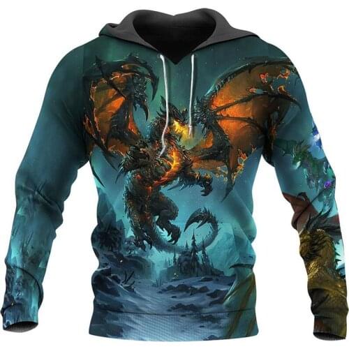 New mens and womens 3D printing evil dragon Sweatshirt zipper Hoodie