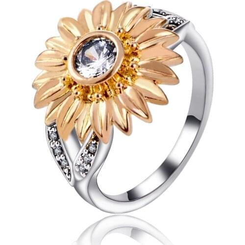 New Fashion Zircon Ruse Gold Flower Rings For Women Trendy Sliver Color Metal Ring Female Jewelry Wedding Party Gift Wholesale