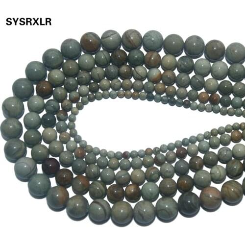 Wholesale Natural Stone Leaf Jaspers Round Loose Beads For Jewelry Making DIY Bracelet Necklace 4 6 8 10 12 MM Strand