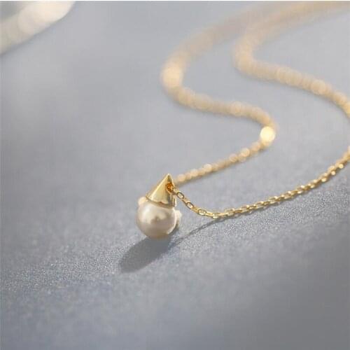 Sole Memory Cute Sweet Geometry Pearl Pendant 925 Sterling Silver Clavicle Chain Female Necklace SNE443