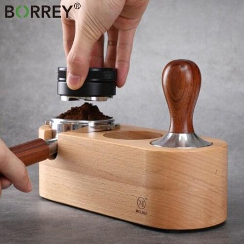 BORREY Coffee Filter Tamper Holder Solid wood Espresso Mat Stand Coffee Maker Support Base Rack Coffee Accessories for Barista