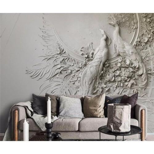 Custom wallpaper 3D three-dimensional embossed peacock TV couch background wall living room bedroom mural 3d wallpaper