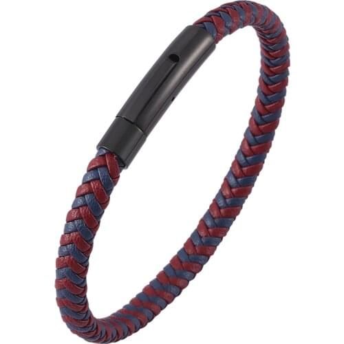 Simple Unisex Jewelry Leather Braided Bracelet Men Stainless Steel Buckle Fashion Women Bracelet Woven Leather Wristband SP0455