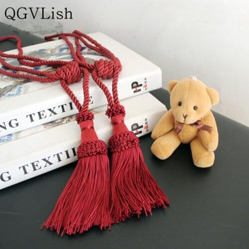 QGVLish 2Pcs Curtain Tie Backs Tassel Fringe Ropes Hanging Belt Brush Curtain Buckles Clasp Clips Curtain Accessories Home Decor