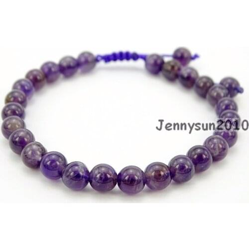 Handmade 6mm Adjustable Natural Ame-thyst Gems Stone Round Beads Bracelet Healing Reiki 5 Strands/Pack