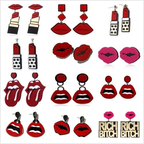 Red Lip Lipstick Dangle Earrings for Women Retro Kiss Lip Mouth Resin Acrylic Earrings Teen Girls 70s 80s 90s Neon Jewelry Gift