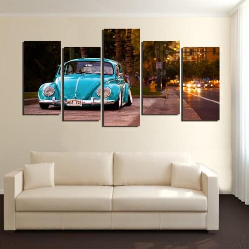 Modern 5 piece small car module scenery canvas painting on the street home decoration art gifts free shipping unframed DR002