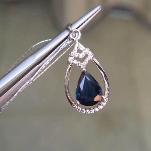 Dark blue Color jewelry Women inlaid 100% natural Sapphire pendant necklace fashion accessories