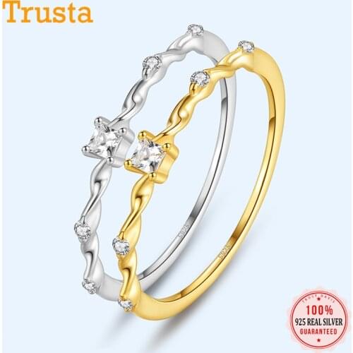 TrustDavis 925 Sterling Silver Sweet Geometric Squre Dazzling CZ Finger Ring For Women S925 Ring Jewelry Love Gift L234