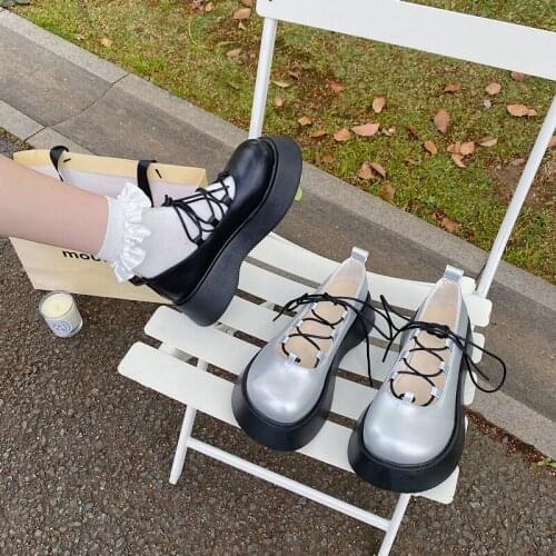 Casual Thick-Soled Mary Jane Shoes Spring And Autumn Trend Korean Style Lace Up Pure Color Temperament Ladies Small Leather Shoe