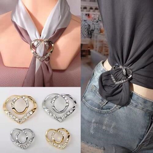 Multi-purpose Heart shape Crystal Zircon Scarf Buckle Clip Brooches Bow Scarves Holder clothes knot tier Shawls knotter Jewelry