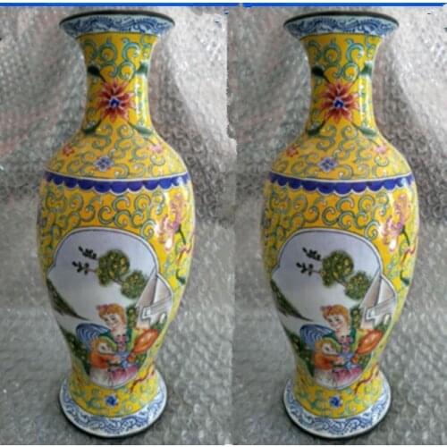 Ancient Chinese colored enamel copper () mother and child, a pair of vases