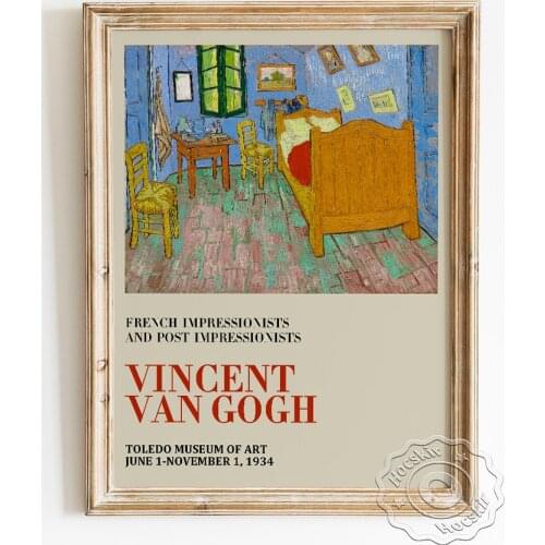 Vincent Van Gogh Exhibition Museum Vintage Art Poster, Bedroom In Arles Canvas Painting, Post Impressionism Scenery Wall Decor