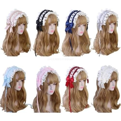 Women Girls Lolita Ruffled Headband Sweet Star Embroidery Lace Ribbon Bow Hairband with Alligator Hairpins Japanese Dropship