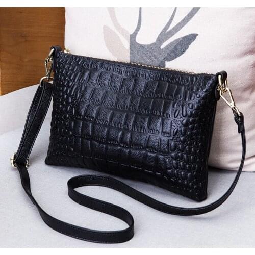 Ladies 100% Real Leather Crossbody Bags 2020 Fashion Crocodile Pattern Clutch Female High Capacity Black Office Envelope Bag