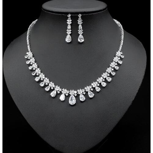 HIBRIDE Full Cubic Zircon Clear Big Water Drop Women Jewelry Sets Bride Necklace Pendant Set Fashion Luxury Jewelry BijouxN-890