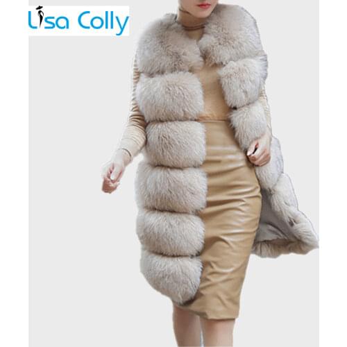 Women Autumn Long Fox Fur Vest Coat Winter Luxury Faux Fox Fur Vest Jacket Furry Slim Fake Fur Vest